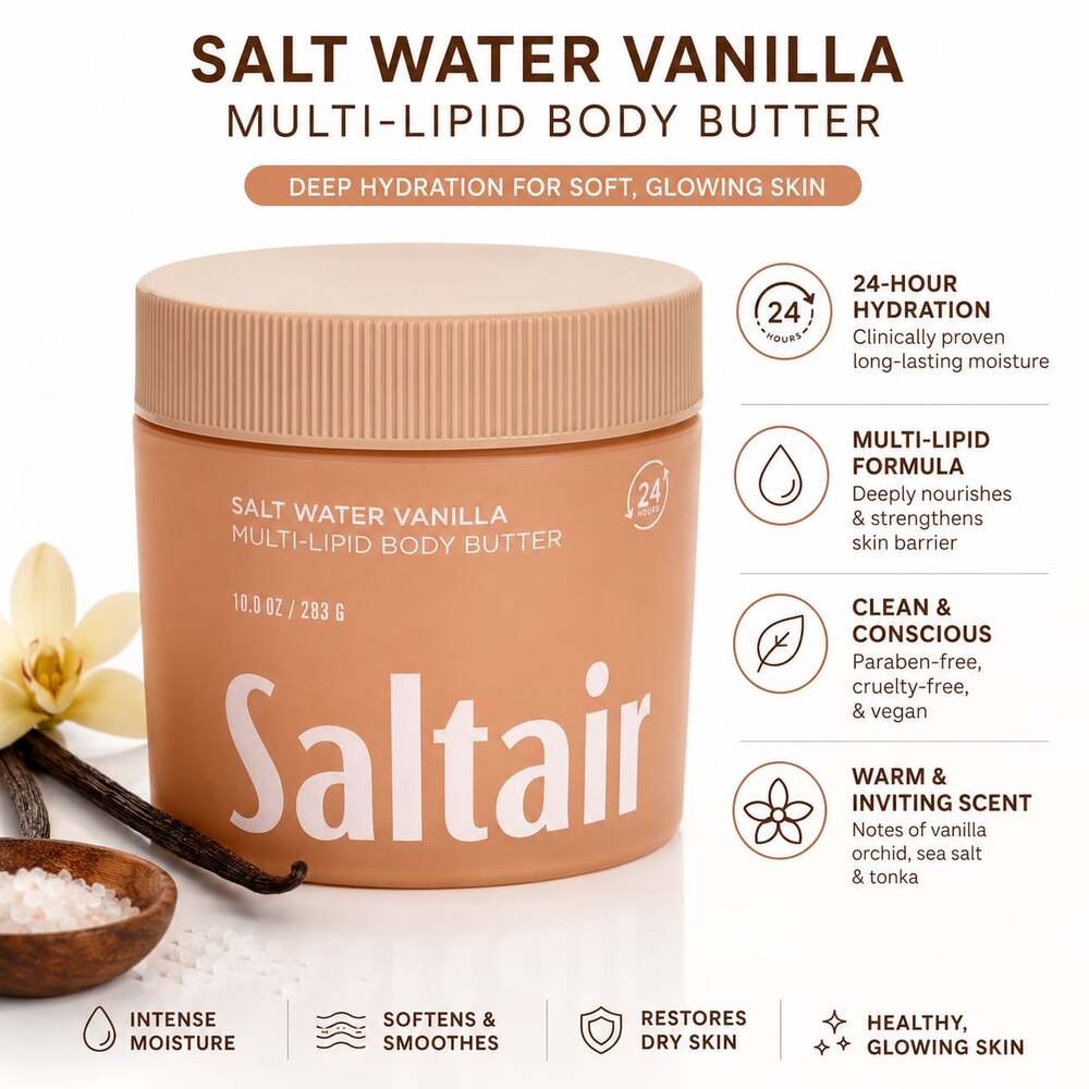 Saltair Salt Water Vanilla Multi-Lipid Body Butter 10 oz Deep Hydration Vegan